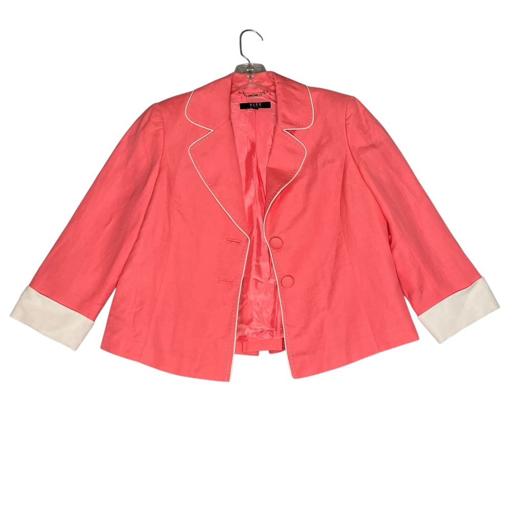 Alex Marie Linen Blend Blazer Women 8 Coral Career Preppy Old Money Quiet Luxury